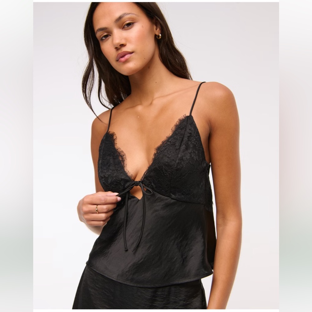 Abercrombie & Fitch Black Satin Lace Tank Top